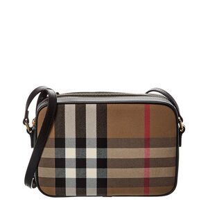 Burberry Check Canvas & Leather Camera Bag, Beige